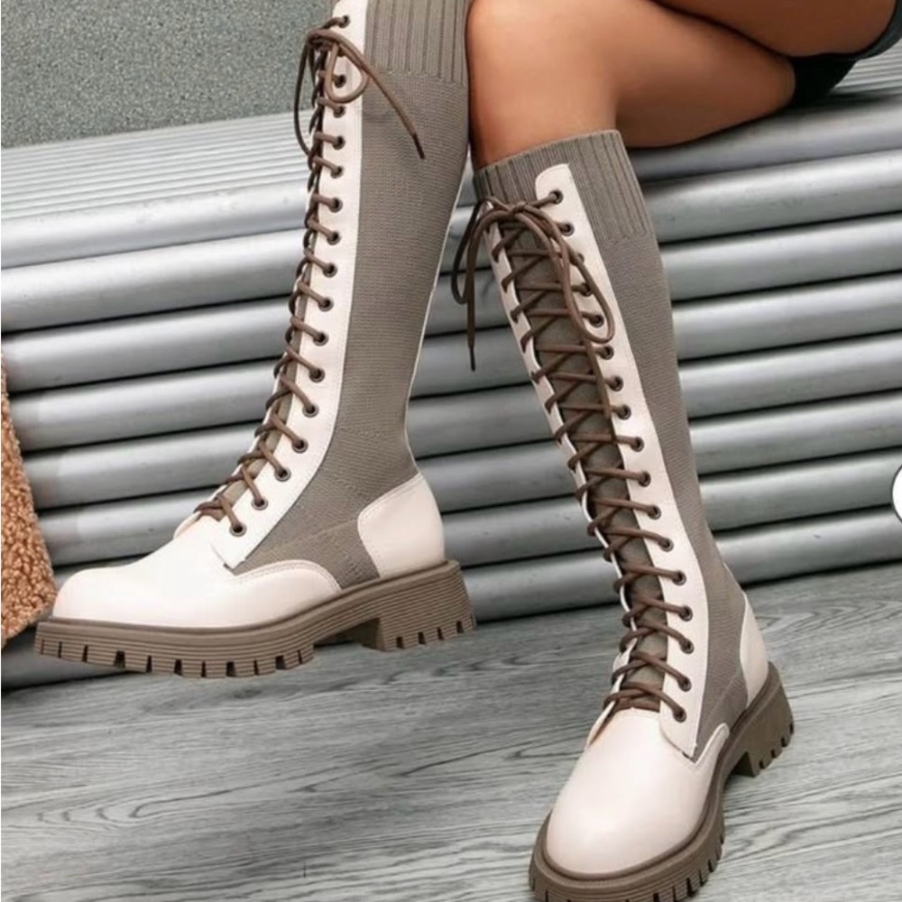 Stylish Cream and Gray Women's Boots